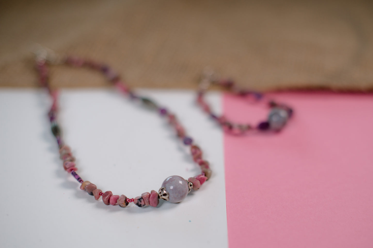Purple & Pink Mixed Bead Necklace/Bracelet Set