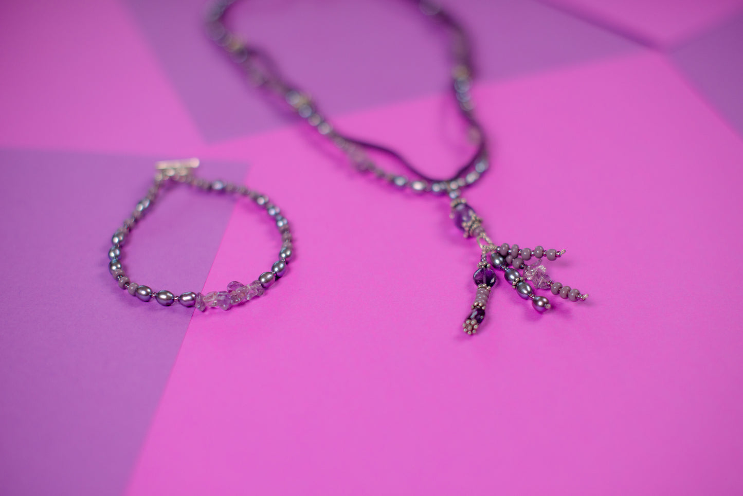 Purple Bead/Suede Necklace/Bracelet Set