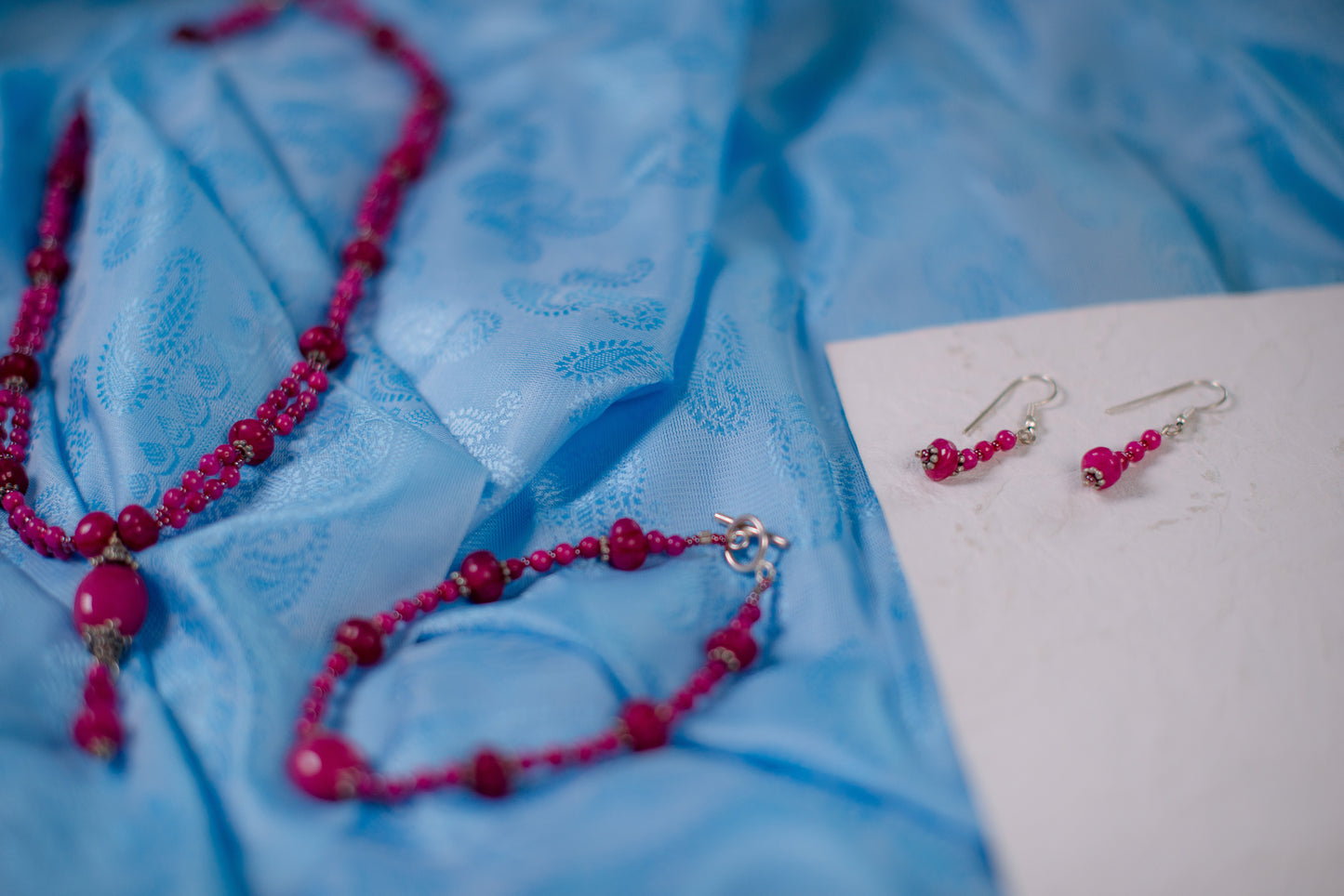 Dark Pink Drop Necklace/Bracelet/Earrings Set
