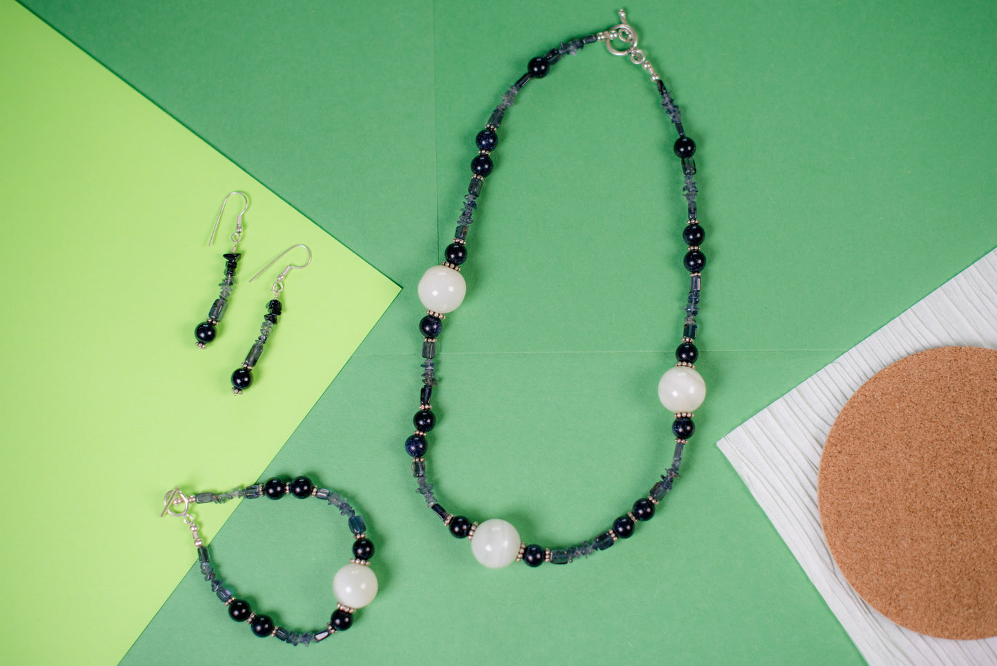 Purple & White Necklace/Bracelet/Earrings Set