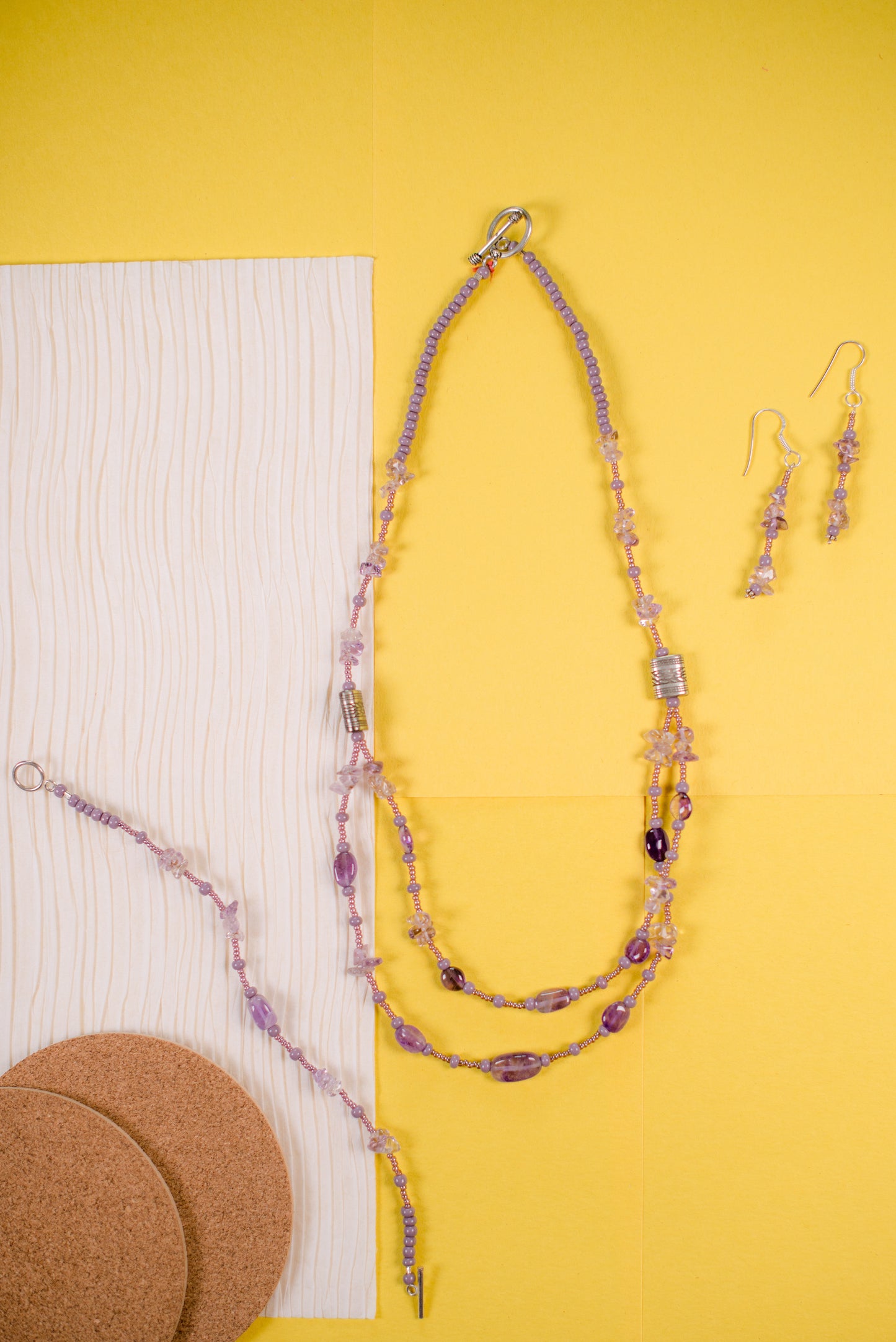 Lavender Double Stranded Necklace/Bracelet/Earrings Set