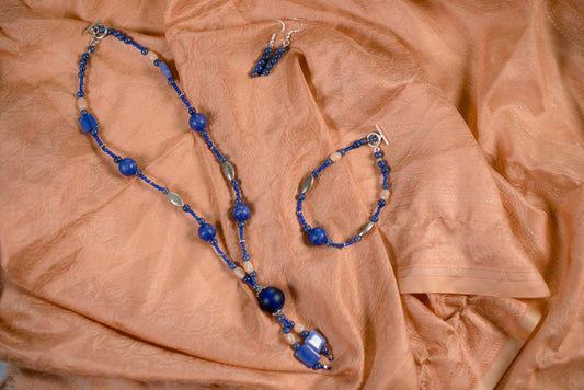 Blue Mixed-Bead Necklace/Bracelet/Earring set