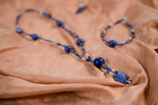 Blue Mixed-Bead Necklace/Bracelet/Earring set
