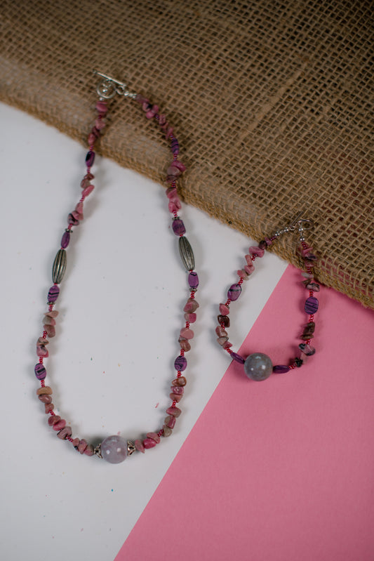 Purple & Pink Mixed Bead Necklace/Bracelet Set