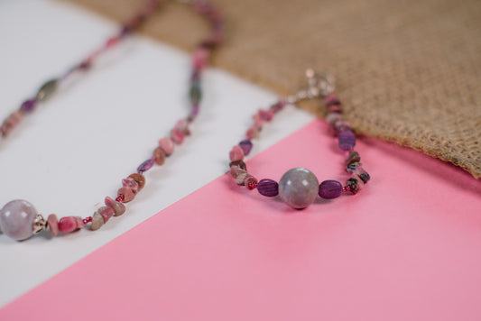 Purple & Pink Mixed Bead Necklace/Bracelet Set