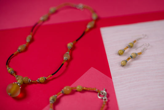 Black & Yellow Drop Necklace/Bracelet/Earrings Set