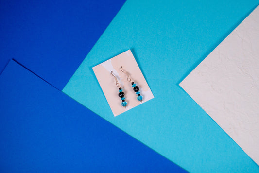 Black & Blue Mixed Bead Necklace/Earrings Set