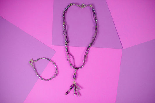 Purple Bead/Suede Necklace/Bracelet Set