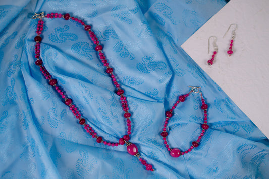 Dark Pink Drop Necklace/Bracelet/Earrings Set
