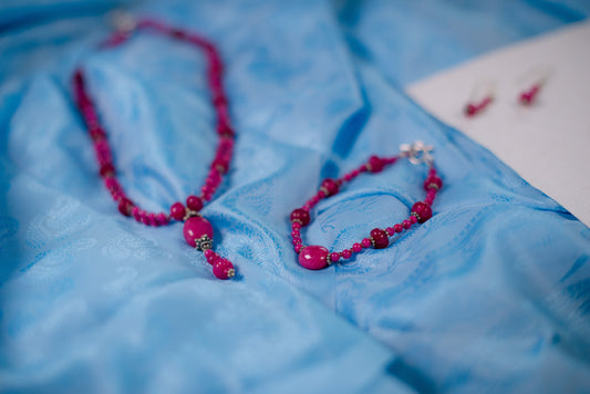 Dark Pink Drop Necklace/Bracelet/Earrings Set
