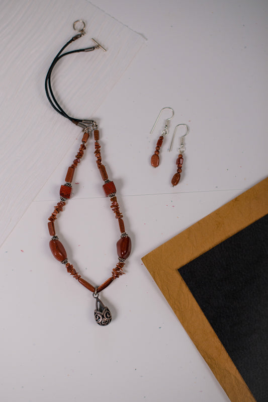 Brown Drop Pendent Necklace/Earring Set