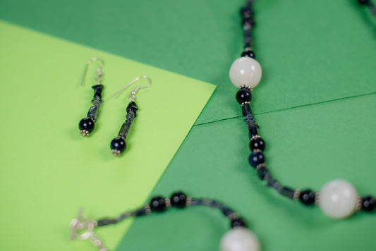 Purple & White Necklace/Bracelet/Earrings Set