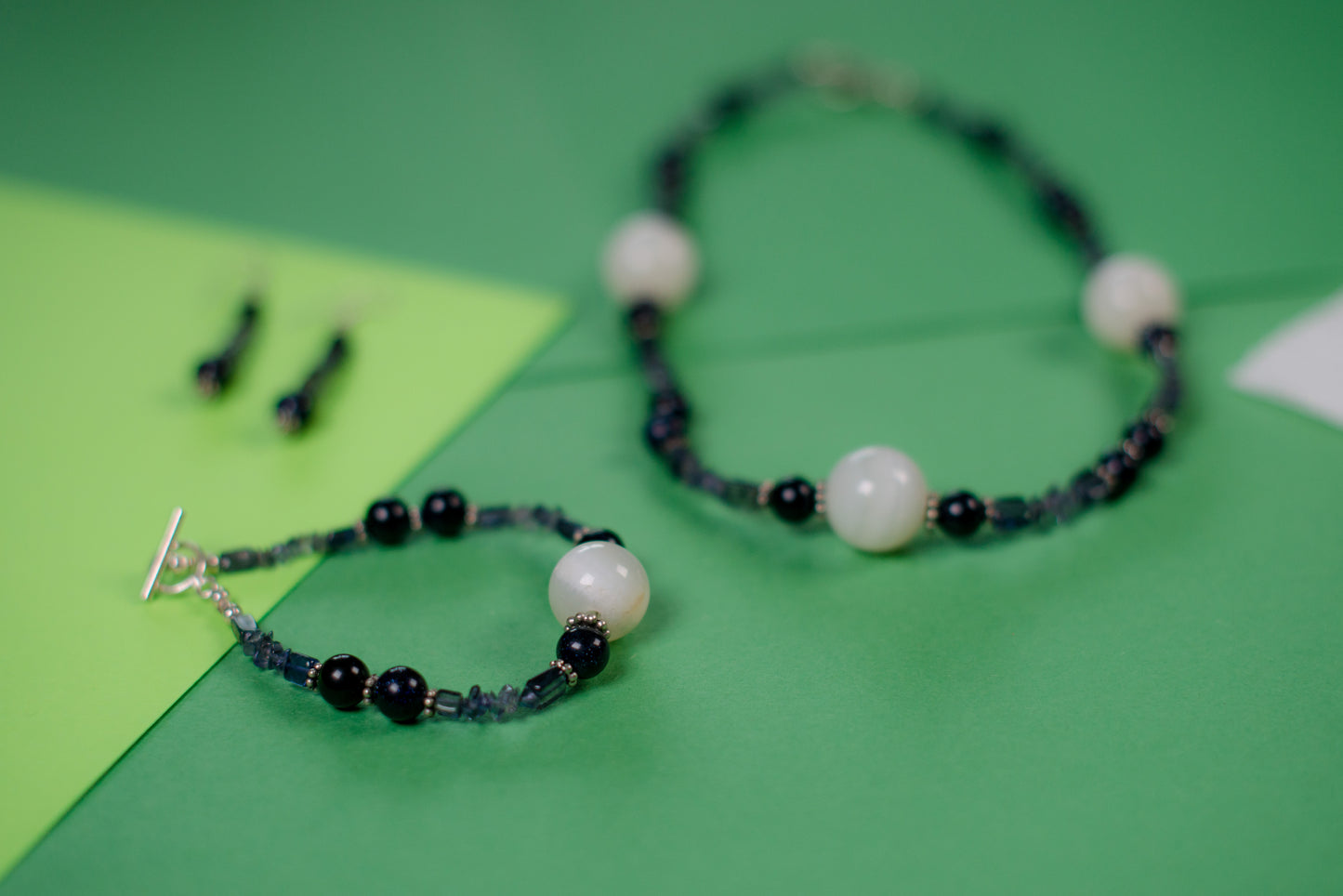 Purple & White Necklace/Bracelet/Earrings Set