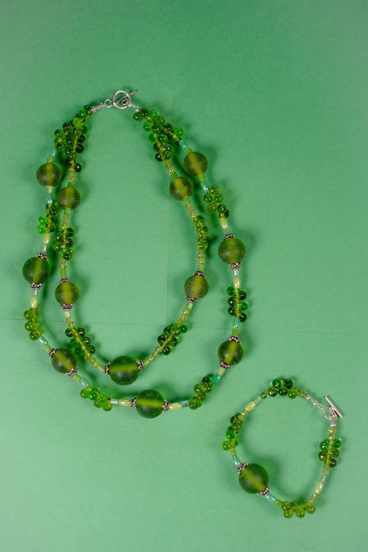 Green Double Stranded Necklace/Bracelet Set