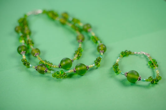 Green Double Stranded Necklace/Bracelet Set