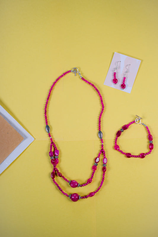 Dark Pink Necklace/Bracelet/Earrings Set