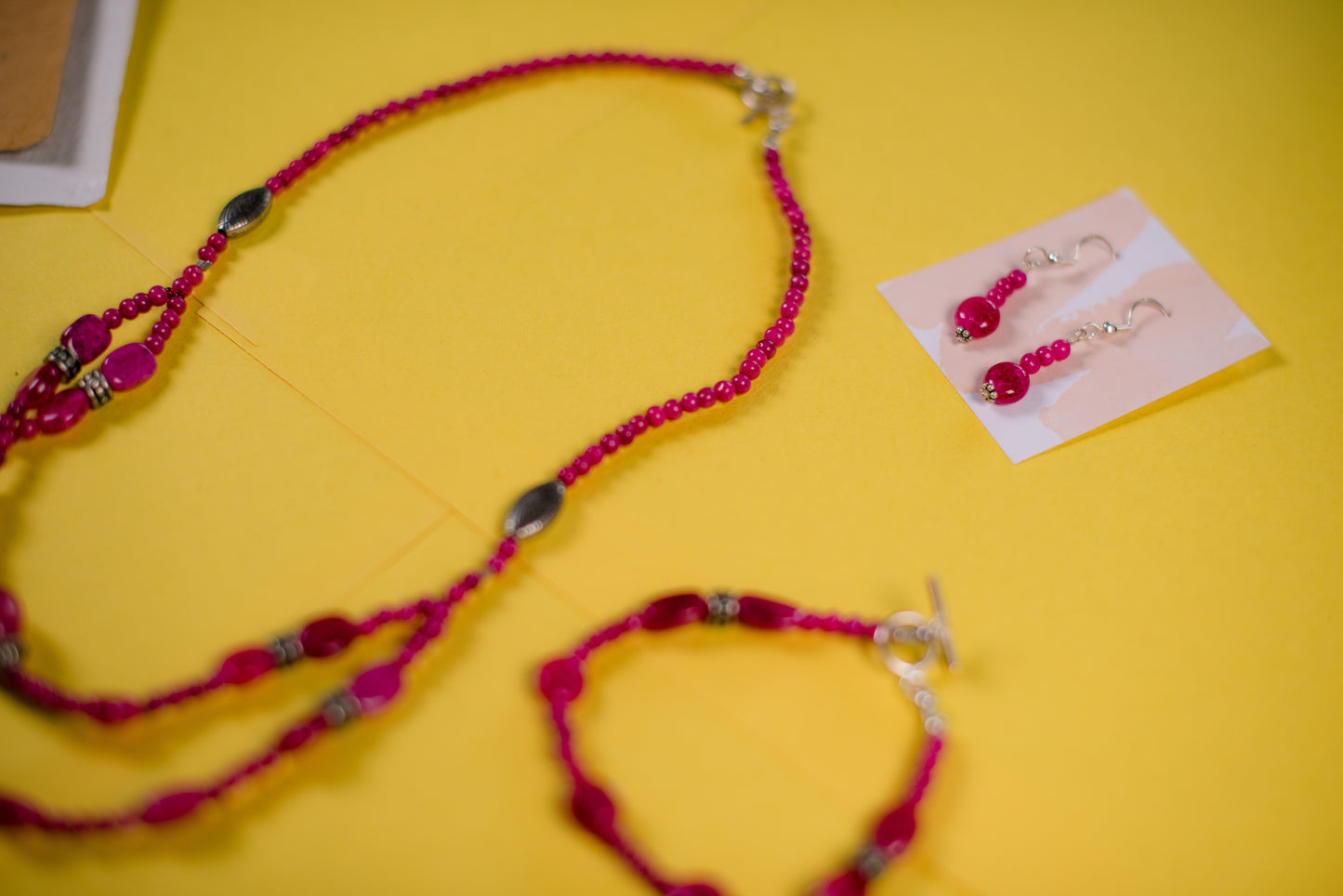 Dark Pink Necklace/Bracelet/Earrings Set