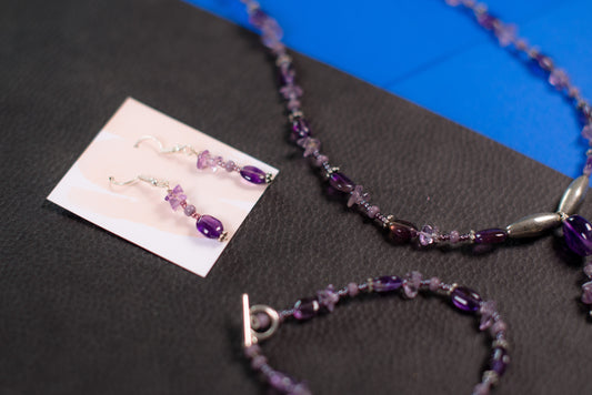 Purple and Silver Necklace/Bracelet/Earrings Set