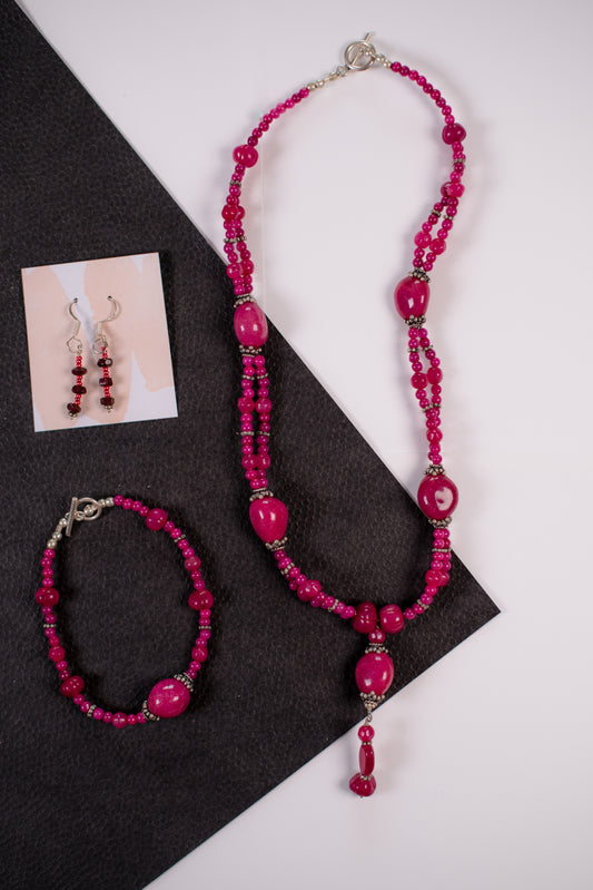 Pink Drop Necklace/Bracelet/Earrings Set