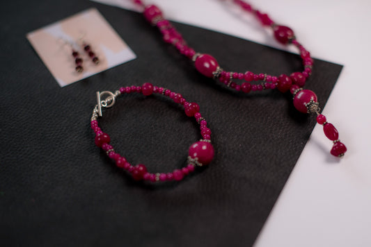 Pink Drop Necklace/Bracelet/Earrings Set