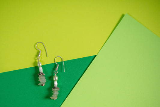 Green & White Blended Bead Necklace/Bracelet/Earring Set