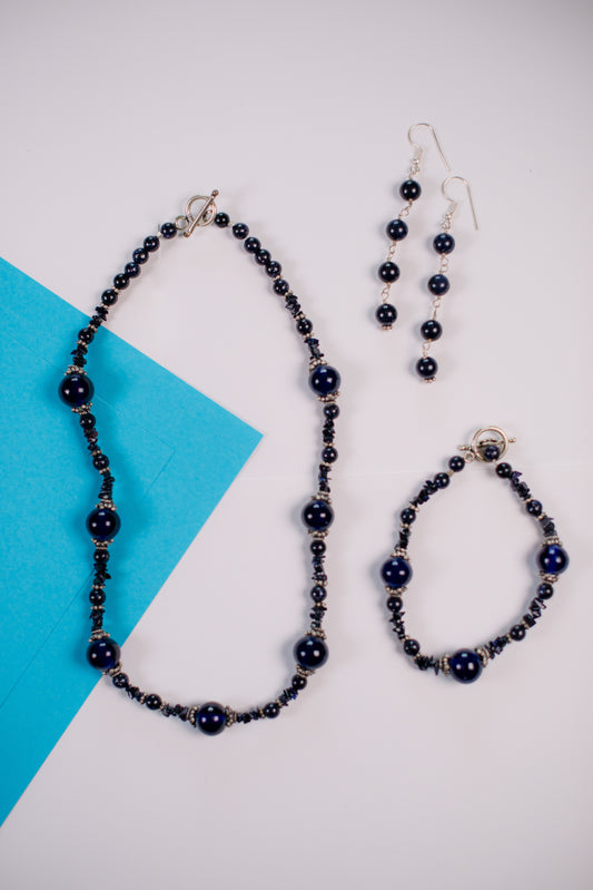Midnight Blue Necklace/Bracelet/Earrings Set