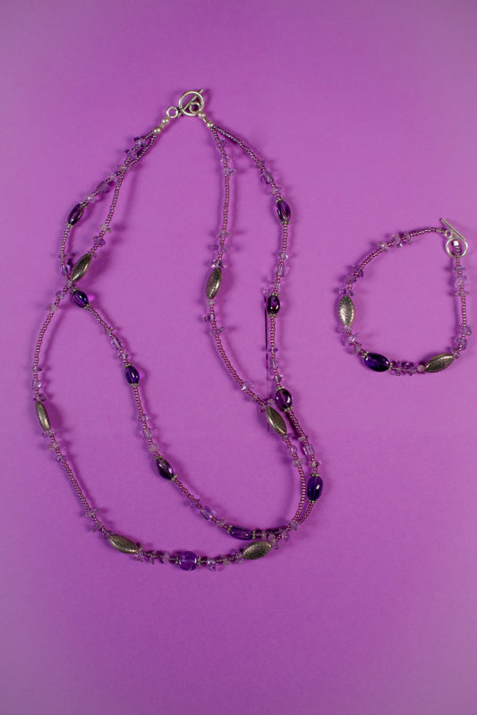 Lavender Double Stranded Necklace/Bracelet Set