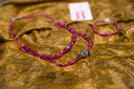 Magenta & Silver Necklace/Bracelet/Earrings Set