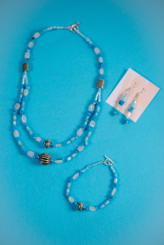 Blue & White Necklace/Bracelet/Earring Set