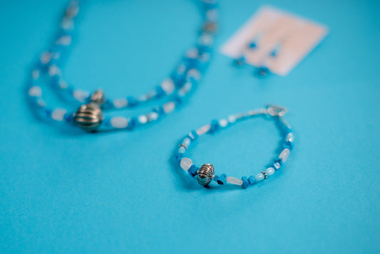 Blue & White Necklace/Bracelet/Earring Set