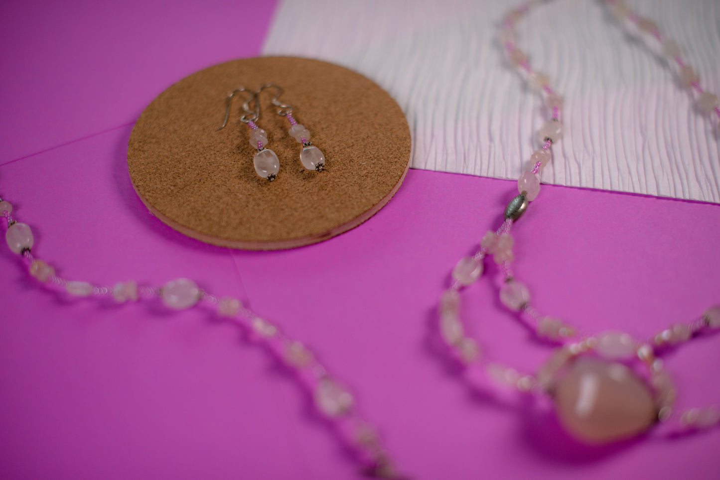 White & Pink Necklace/Bracelet/Earrings Set