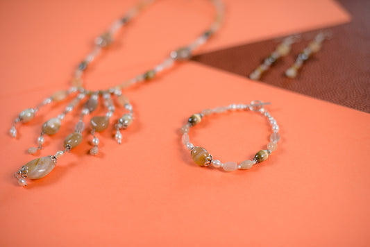 Sand & Pearl Drop Necklace/Bracelet/Earring set